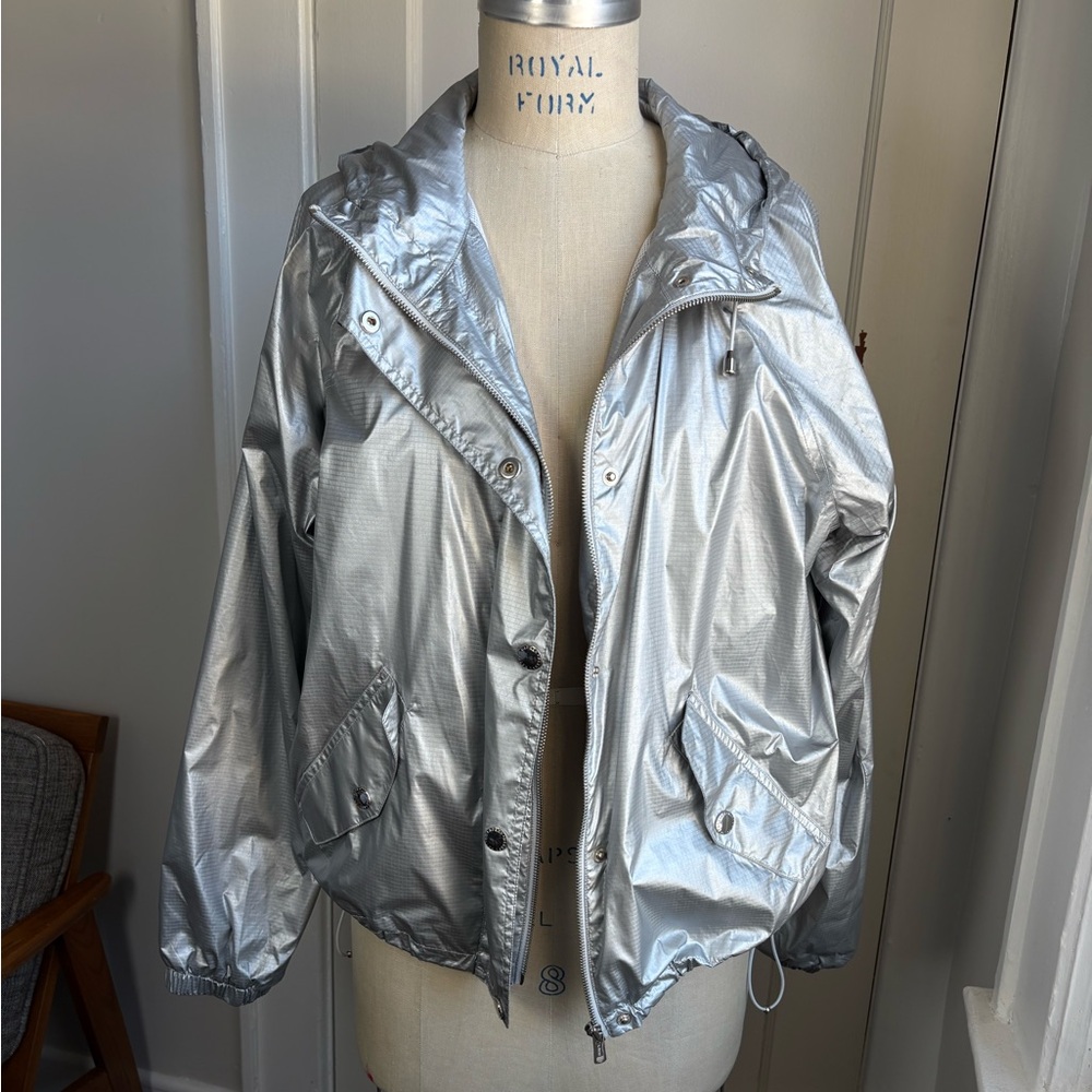Ralph Lauren Silver Foil Metallic Hooded Windbreaker Jacket
